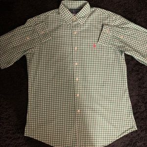 LS Plaid Polo Button Up, Med